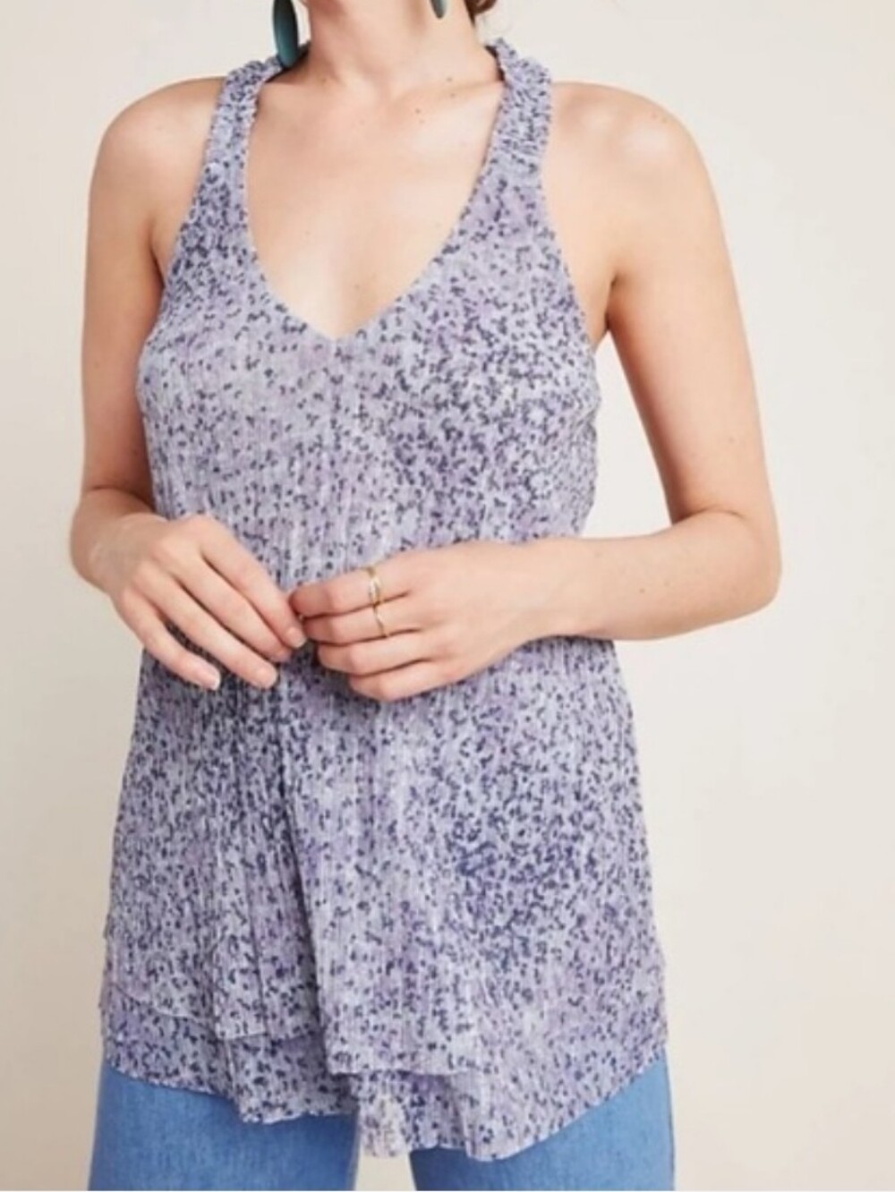 Anthropologie Leopard Print Shimmer Pleated V-neck Top